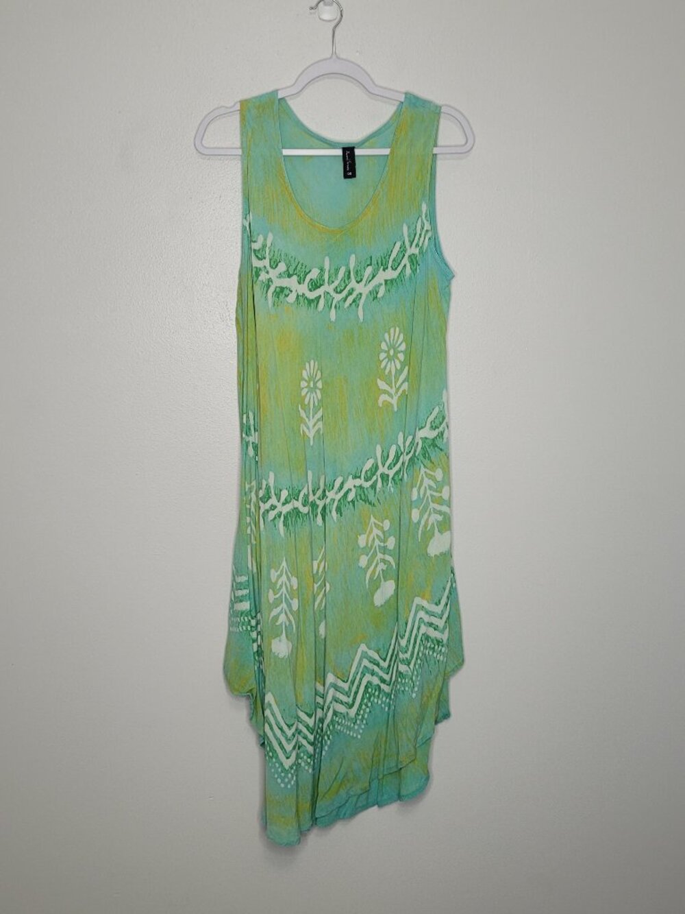 Sacred Threads green tones vacation artsy boho bold casual dress one size